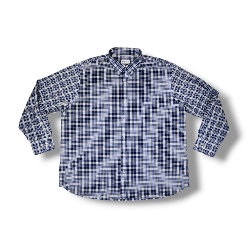 Peter Millar‎ Blue Checkered Plaid Button Down Long Sleeve Shirt Men's 2XL